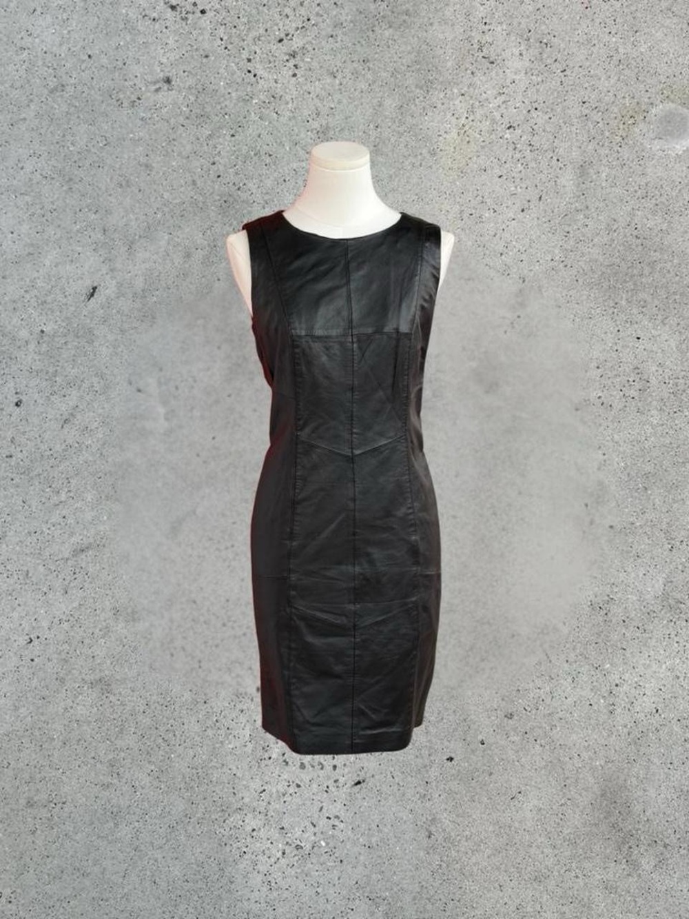 Sleeveless Black Leather Mini Dress